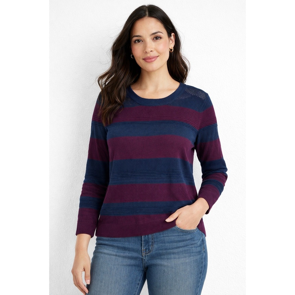 Market & Spruce‎ Sweater Womens XL Blue Purple Striped Pointelle Knit Pullover